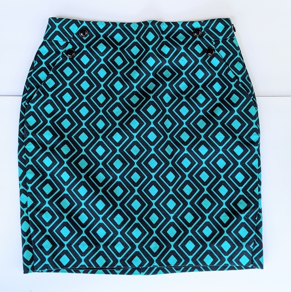 Ann Taylor Loft Petite Blue/Teal Button Detail Pencil Skirt 4P - Picture 2 of 3